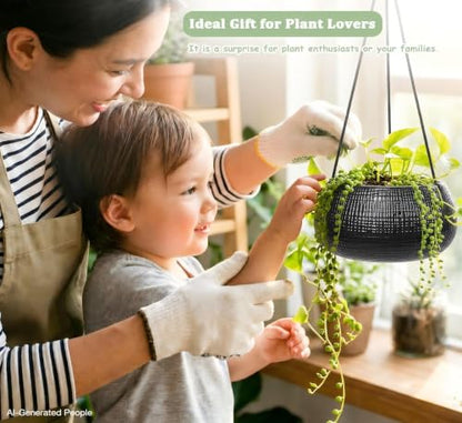 Hanging Planter for Indoor Plant 8 in, Ceramic Black Flower Pot - color: Black