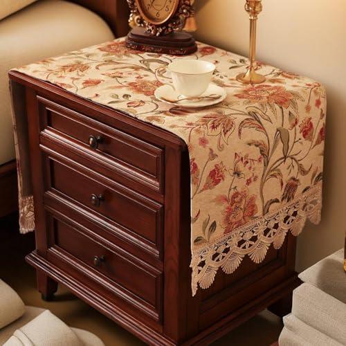 Nightstand Cover Lace Beige, Jacquard Topper, 15.7x43.3 Inch - color: Beige, size: 43.3" x 15.7" (Rectangular)