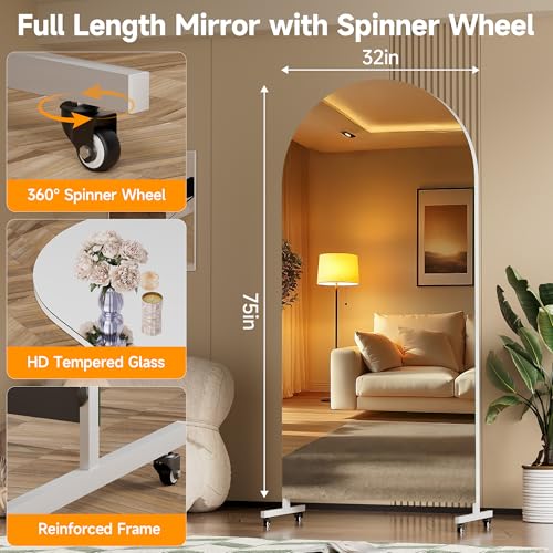 Hasipu 75" x 32" Arched Full Length Mirror on Wheels - size: 75"L x 32"W