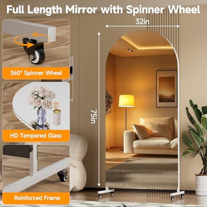 Hasipu 75" x 32" Arched Full Length Mirror on Wheels - size: 75"L x 32"W