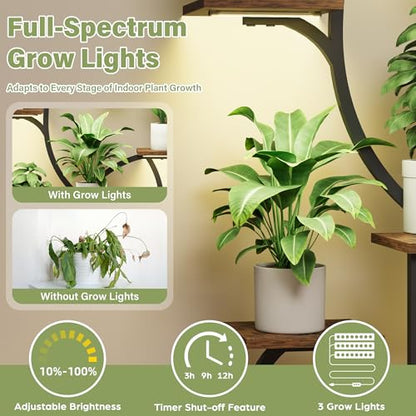 Metal Curved Shaped 6 Tier Corner Plant Stand with Grow Lights, 47"