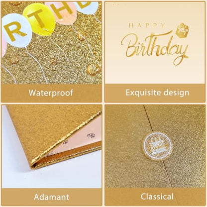 Crenics Gold Happy Birthday Guest Signature Book Alternative 18" x 12" - color: Gold and White