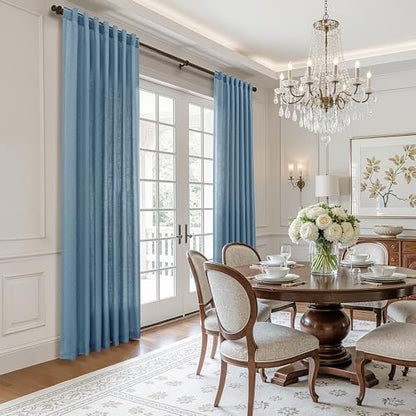 BOODII Linen Curtains 84 Inch Long for Living Room Blue 2 Panels - color: Blue, size: 52"W x 84"L (Pack of 2)