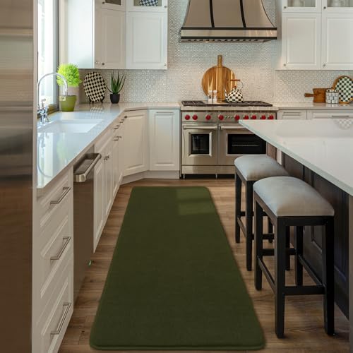 Amearea Modern Soft Hallway Runner Rug, 2x6 Olive Green Washable Runner Rug - color: Olive Green, size: 2' x 6' (Runner)