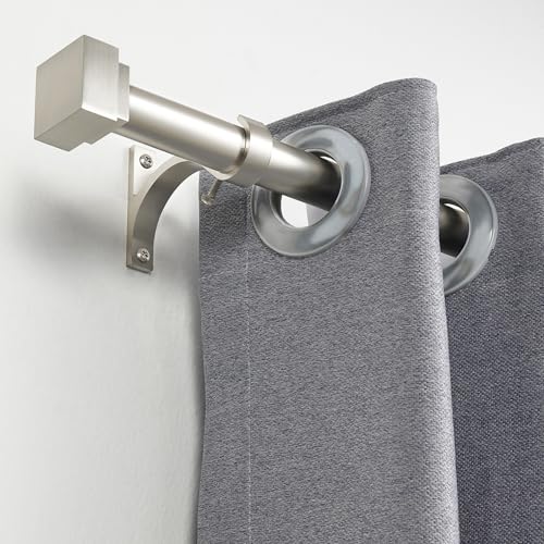 Single Curtain Rods for Windows 48 to 84 Inch(4-7ft),1 Inch Diameter Adjustable Heavy Duty Drapery Rods,with Modern Square Aluminum Alloy Finials,Satin Nickel - color: Satin Nickel, size: 48-84"