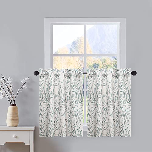 VOGOL Tier Curtains 30 Inch Length, Cute Leaves Print Valances Curtain Privacy Half Window Tiers for Cafe Farmhouse Living Room Bedroom, 30 x 30, 2 Panels - color: Blue, size: 30"W x 30"L (Pack of 2)
