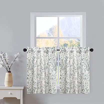 VOGOL Tier Curtains 30 Inch Length, Cute Leaves Print Valances Curtain Privacy Half Window Tiers for Cafe Farmhouse Living Room Bedroom, 30 x 30, 2 Panels - color: Blue, size: 30"W x 30"L (Pack of 2)