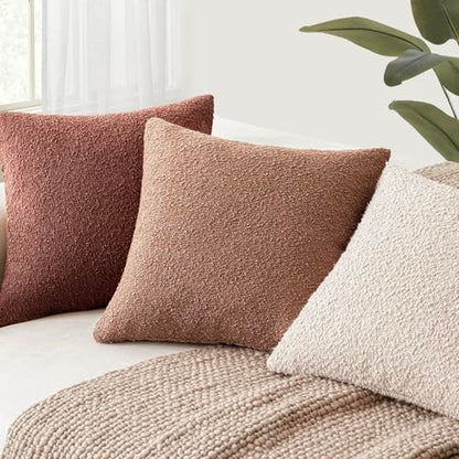 Foindtower Textured Boucle Throw Pillow Covers 16x16 Dusty Orange Hazel - color: Hazel, size: 16" x 16" (Pack of 2)