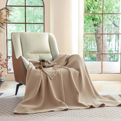 Simple&Opulence 100% Cotton Waffle Weave Throw Blanket 40"x50", Khaki - color: Khaki, size: Small(40"x50")