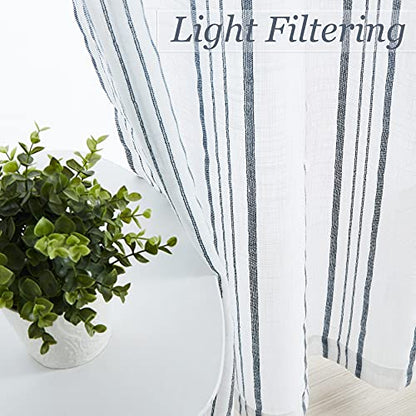 SXZJTEX Cafe Curtains Striped Kitchen Blue 24 Inch Sheer Tiers Pinstripe - color: Blue, size: 27"W x 24"L (Pack of 2)