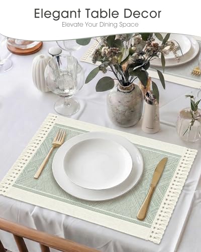 Placemats Set of 6, 13.8 x 17.7 Inch, Polyester, Jacquard Woven - color: Polyester-13.8 X 17.7inch-sage Green