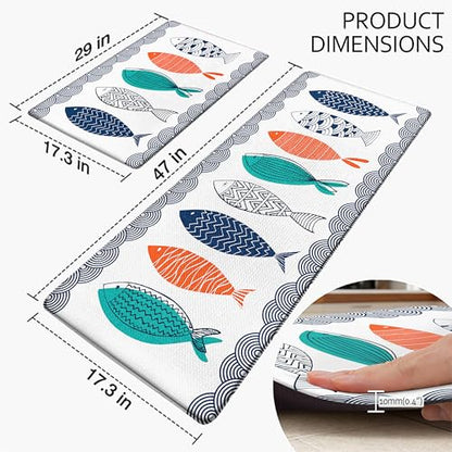 Kitchen Rugs for Floor 2 Pcs Memory Foam Padded Anti Fatigue Kitchen Mat - color: Fish-01