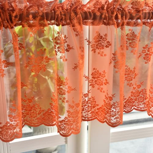 Kotile Burnt Orange Sheer Valance Curtain for Kitchen W52xL18 Inch 1 Panel - color: Burnt Orange