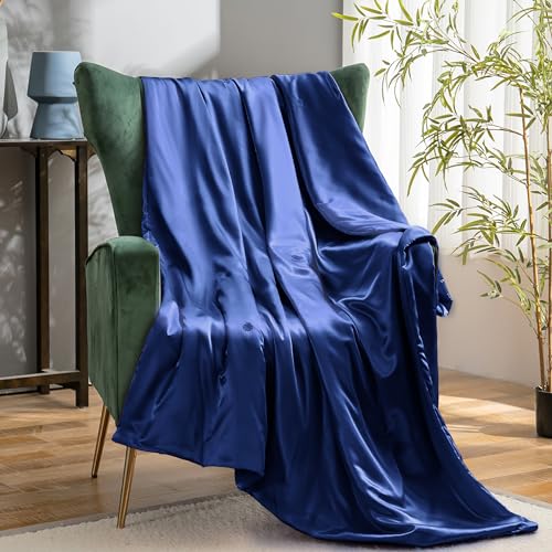 Vonty Navy Blue Satin Throw Blanket 50x60In, Cooling Silky Wrinkle-Free - color: Navy Blue, size: 50" x 60"