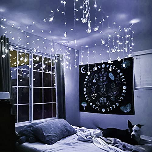 Butterfly Curtain Fairy Lights USB Plug in,8 Modes 120 LED 20FT Firefly Twinkle Timer String Lights with Remote, Waterproof Copper Wire for Bedroom Patio Christmas Wedding Party (Cool White) - color: Cool White