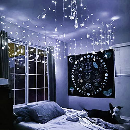 Butterfly Curtain Fairy Lights USB Plug in,8 Modes 120 LED 20FT Firefly Twinkle Timer String Lights with Remote, Waterproof Copper Wire for Bedroom Patio Christmas Wedding Party (Cool White) - color: Cool White
