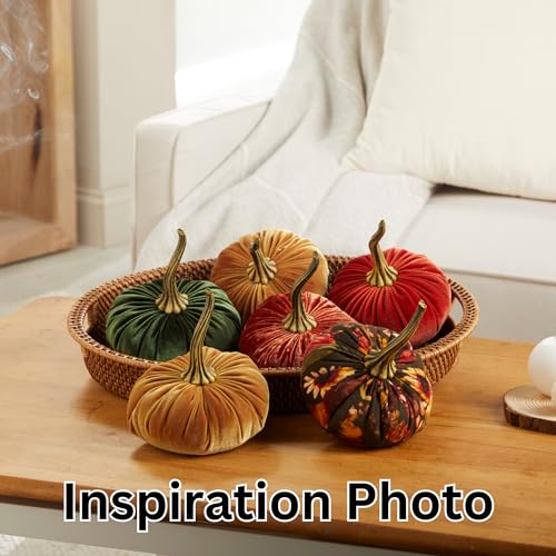 Set of 3 Velvet 6.25 Inch Pumpkin (Harvest, Gold, Emerald) - color: Harvest, Gold, Emerald