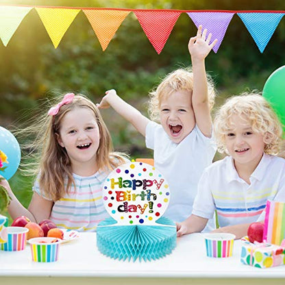 Rainbow Birthday Honeycomb Centerpiece for Table Decorations, 2 Pack