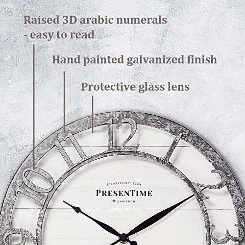 Presentime 13" Farmhouse Series Wall Clock - color: Galvanized Finish, size: 13 inch