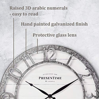 Presentime 13" Farmhouse Series Wall Clock - color: Galvanized Finish, size: 13 inch