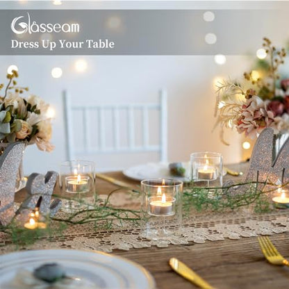 Glasseam Glass Tealight Candle Holder: 6 Pcs Small Hurricane Votive Holder