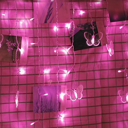 Butterfly Curtain Lights, 13ft 96 LED USB Window Fairy Lights 16 Butterflies 8 Modes Firefly Twinkle Timer String Lights with Remote for Room Bedroom Wall Ceiling Party Wedding Christmas - color: Pink, size: 13ft