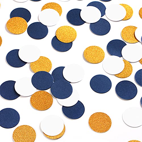Navy Blue White Gold Confetti Birthday Decorations for Boys Glitter Paper decor Sprinkles Table Confetti Round for Graduation Wedding Baby Shower Party Lasting Surprise 300pcs - color: Navy Blue White Gold