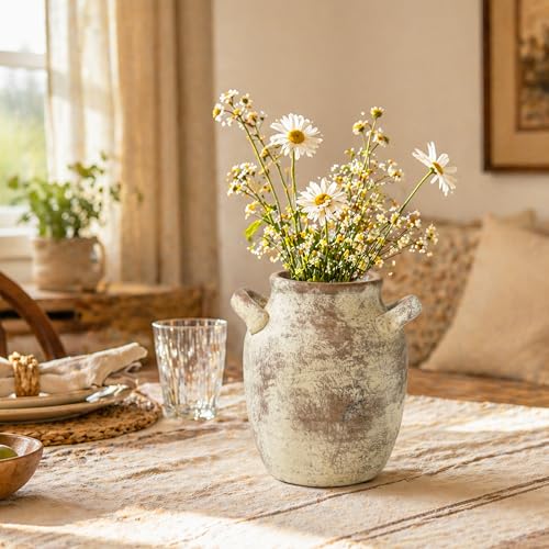 DREAMLOOM Ceramic Flower Vase Home Decor with Handles, 7.2 Inch Table Vases Pottery Terracotta Farmhouse Rustic Room Decor, Flower Vases for Desk, Shelf, Living Room, Kitchen, Bedroom Decor Antique - color: Round-7.2" Terracotta