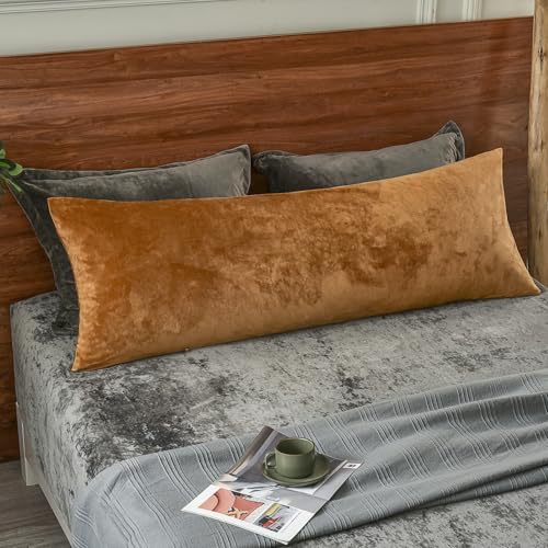PHF Super Soft Velvet Zippered Body Pillowcase, No Insert, 1 Pack Luxury Cozy Warm Pillow Sham Cover with Zipper, 20"X 54" Long Cozy Fuzzy Flannel Pillow Case, Brownish Camel - color: Brownish Camel, size: 54" x 20" (Pack of 1)
