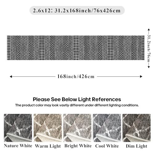 Washable 2.6x14 Runner Rug Moroccan: Hallway Non Slip Geometric Rugs Black - color: Black, size: 2'6" x 14' (Rectangular)