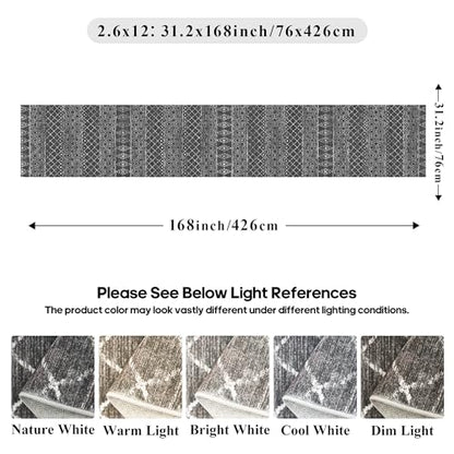 Washable 2.6x14 Runner Rug Moroccan: Hallway Non Slip Geometric Rugs Black - color: Black, size: 2'6" x 14' (Rectangular)