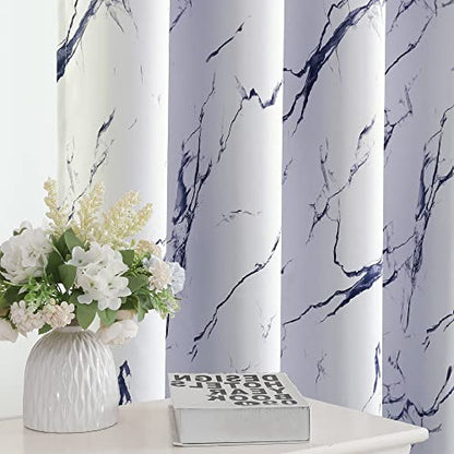 H.VERSAILTEX 100% Blackout Curtains 84 inch Length 2 Panels Set Marble Designs Printed Drapes Thermal Curtains for Bedroom with Black Liner Sound Proof Curtains, Dark Blue - color: Marble- Dark Blue, size: 52"W x 84"L (Pack of 2)