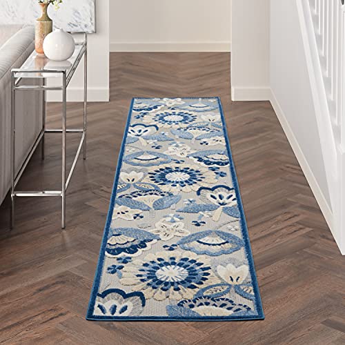 Nourison Home Aloha Blue Grey 2'3" x 10' Area Rug - Easy Clean, Non Shedding, Bed Room, Living Room, Dining Room, Kitchen (10' Runner) - color: Blue Grey, size: 2'3" x 10' (Runner)