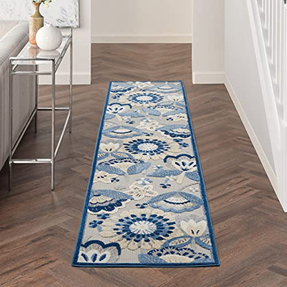 Nourison Home Aloha Blue Grey 2'3" x 10' Area Rug - Easy Clean, Non Shedding, Bed Room, Living Room, Dining Room, Kitchen (10' Runner) - color: Blue Grey, size: 2'3" x 10' (Runner)