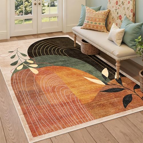 MUJOO 3x5 Washable Rugs Boho Area Rug Low Pile Non Slip Mid Century Modern - color: Terracotta（modern）, size: 3' x 5' (Rectangular)