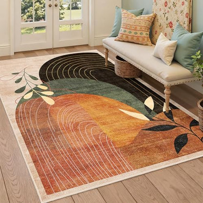 MUJOO 3x5 Washable Rugs Boho Area Rug Low Pile Non Slip Mid Century Modern - color: Terracotta（modern）, size: 3' x 5' (Rectangular)