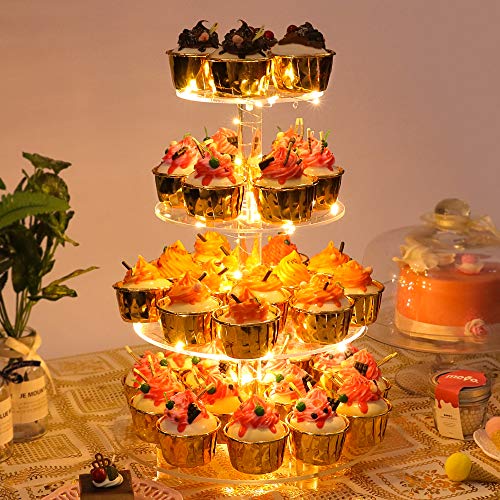 YestBuy 4 Tier Round Cupcake Stand with Yellow Lights for Party - color: Yellow, size: 4 Tier Round