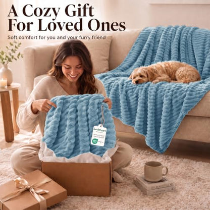 HIMEET Dusty Blue Throw Blanket for Couch, 300GSM Ribbed, 50 x 60 Inches - color: Dusty Blue, size: Throw (50" x 60")