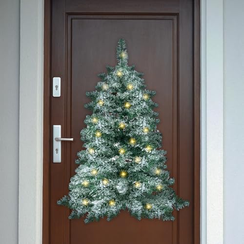 Blosssound 2 Feet Wall Christmas Tree Snow Flocked with Warm White Lights