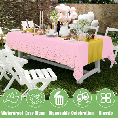 Smiry Disposable Rectangle Plastic 54 x 108 Inch Table Cloth 3 Pack - color: Pink and Gold