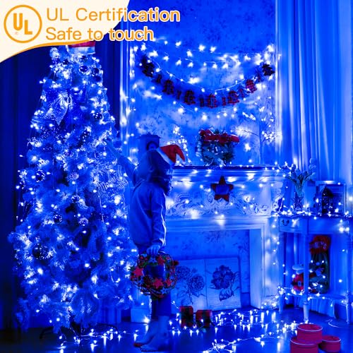 Ollny Blue Christmas Lights Outdoor, 400LED 131FT String Lights with Remote - color: Blue, size: 400 LEDs