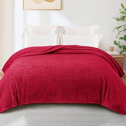 Whale Flotilla Lightweight Fleece Queen Size Blanket for Bed, Red - color: Red, size: Queen(90x90 Inch)