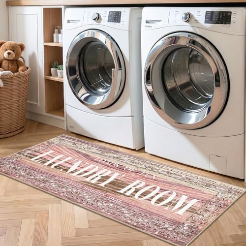 TOPRUUG Pink Laundry Room Rug Runner 20"X47" Washable Laundry Mat - color: Blush Pink, size: 1'8" x 4' (Rectangular)