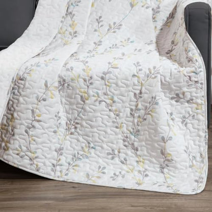 Exclusivo Mezcla 60"x 80" Boho Quilted Throw Blanket, White Quilt Throw - color: Floral White, size: 60 x 80 inch