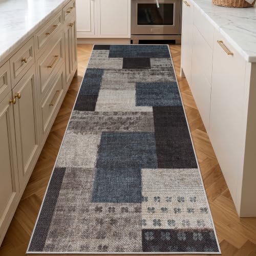 Modern Geometric Easy Jute Runners for Hallways, 2x6 Blue Kitchen Runners - color: Blue-taupe, size: 2x6ft