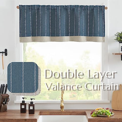 jinchan Striped Linen Valance Blue Farmhouse 18 Inch 1 Panel - color: Nautical Striped Blue, size: 50"W x 18"L (Pack of 1)