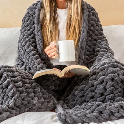 SAMIAH LUXE Chunky Knit Throw Blanket 50x60 in, 6 lb Graphite Gray - color: Graphite, size: 50x60in