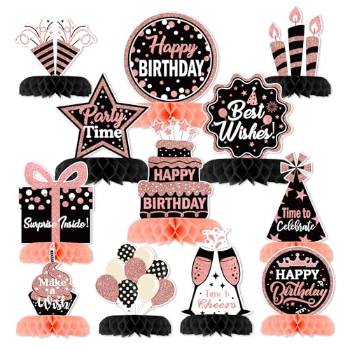 12 Pcs Birthday Table Decorations Glitter Rose Gold Black Birthday Decor - style: Rose Gold Black