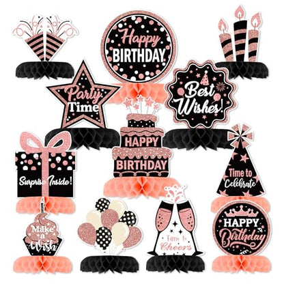 12 Pcs Birthday Table Decorations Glitter Rose Gold Black Birthday Decor - style: Rose Gold Black