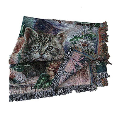 Garden Cat Flower Woven Tapestry Throw Blanket 50"x60" - color: Cat